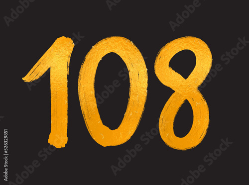 108 Number logo vector illustration, 108 Years Anniversary Celebration Vector Template,  108th birthday, Gold Lettering Numbers brush drawing hand drawn sketch, number logo design for print, t shirt photo