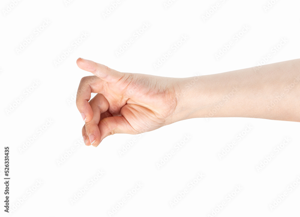 Young child hand hanging something blank isolated on a white background Young child hand hanging something blank isolated on a white background