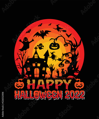 Halloween background with pumpkin and bats  Happy Halloween 2022 T-shirt Design