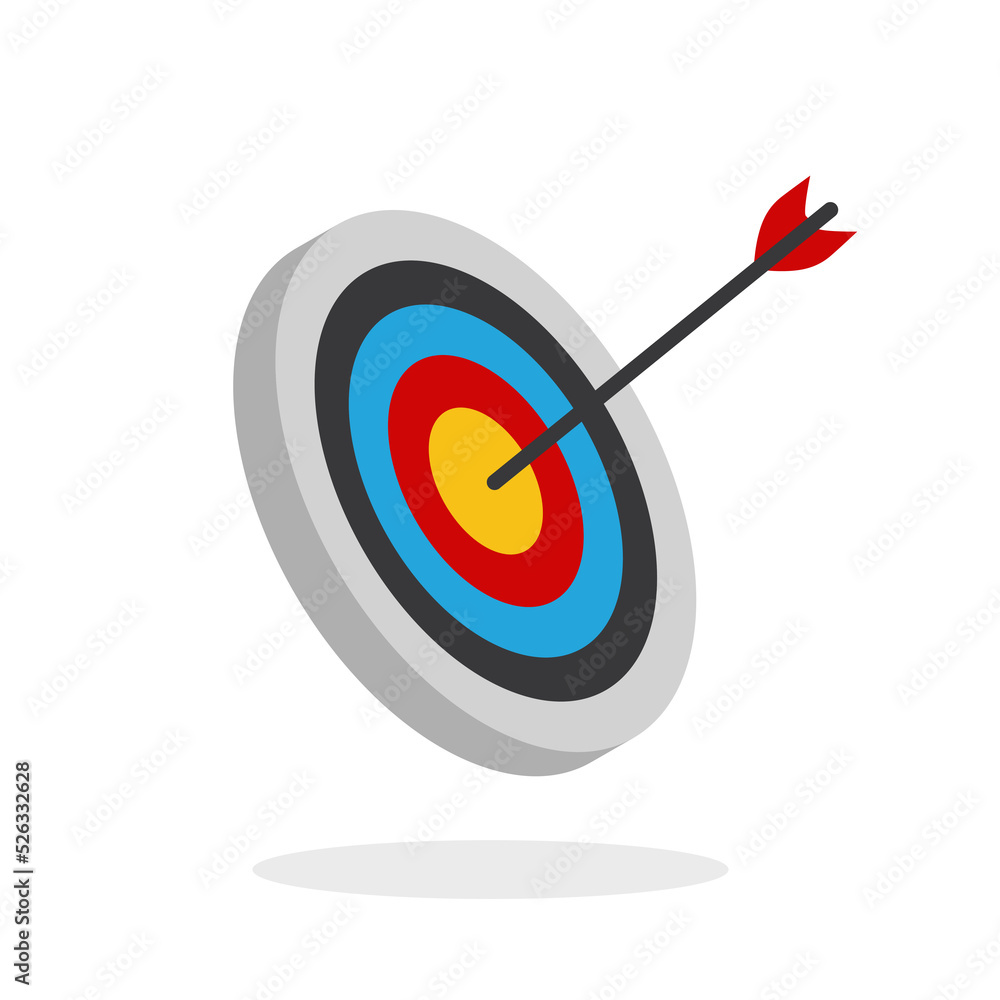 The arrow presses the target button, Focusing on goals, success, successful investment,successful business strategy,targeted investment strategies,icon illustrations and vector The arrow presses the target button, Focusing on goals, success, successful investment,successful business strategy,targeted investment strategies,icon illustrations and vector