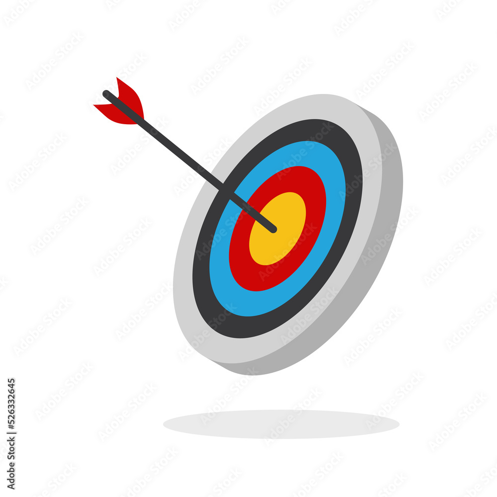 The arrow presses the target button, Focusing on goals, success, successful investment,successful business strategy,targeted investment strategies,icon illustrations and vector The arrow presses the target button, Focusing on goals, success, successful investment,successful business strategy,targeted investment strategies,icon illustrations and vector