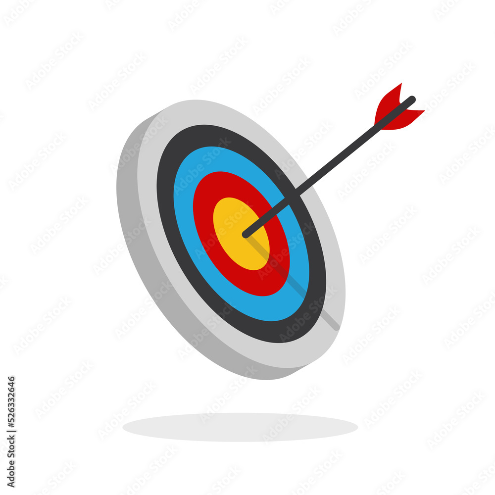 The arrow presses the target button, Focusing on goals, success, successful investment,successful business strategy,targeted investment strategies,icon illustrations and vector The arrow presses the target button, Focusing on goals, success, successful investment,successful business strategy,targeted investment strategies,icon illustrations and vector