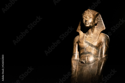 pharaoh egypt statue, exhibition inside indoors eternal life Ancient Symbol death, archaeology black