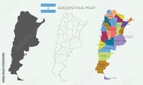 High detailed vector map of Argentina. Borders and names of the provinces. photo