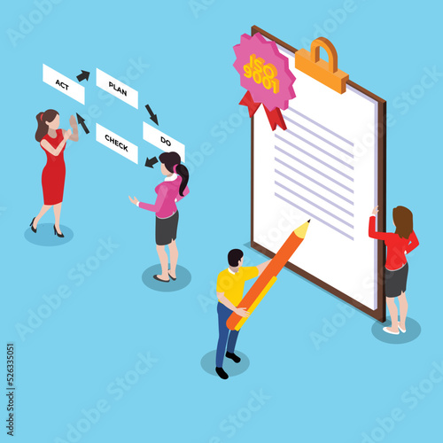 ISO 9001 quality management system isometric 3d vector illustration concept for banner, website, illustration, landing page, flyer, etc.