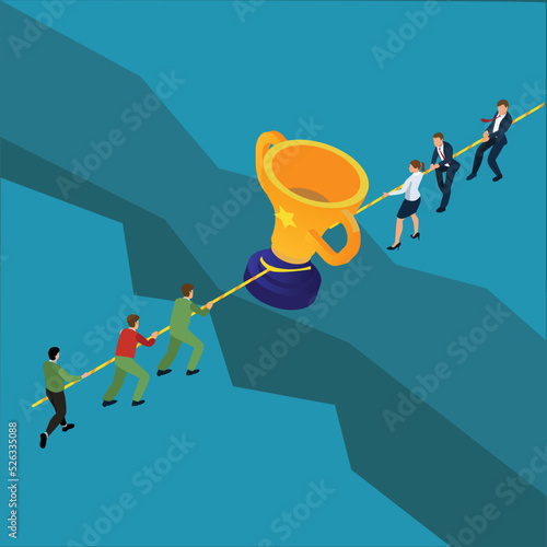 Business team tug of war competition isometric 3d vector illustration concept for banner, website, illustration, landing page, flyer, etc.