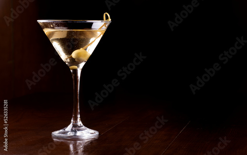 martini cocktail glass with olive. James Bond 007's Vesper