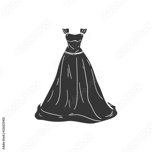 Wedding Dress Icon Silhouette Illustration. Bridal Vector Graphic Pictogram Symbol Clip Art. Doodle Sketch Black Sign.