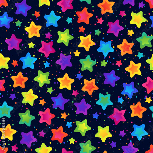 Universal Seamless Pattern of Colorful Rainbow Stars on Dark Backdrop for Celebratory Packaging, Pack Paper, Wrapping Paper.
