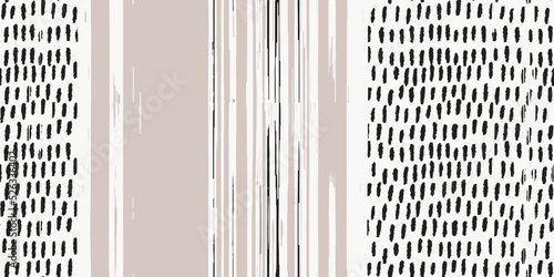 Vector contemporary seamless pattern with stripe hand drawn abstract shapes and geometric elements. Creative Mid Century minimalist bohemian contemporary design, print, poster, background