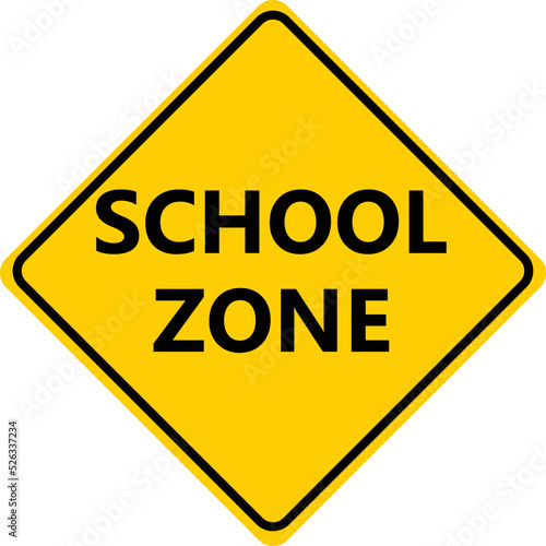 school zone sign on white background. warning school zone yellow symbol. flat style.
