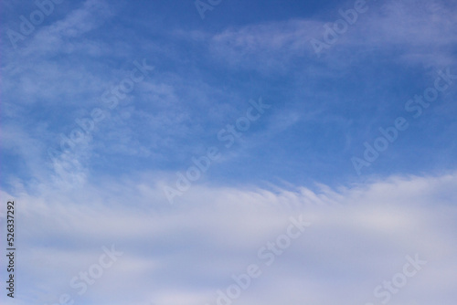 Fototapeta Naklejka Na Ścianę i Meble -  Beautiful sky with white clouds background. Light cumulus clouds in the blue sky
