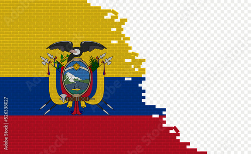 Ecuador flag on broken brick wall. Empty flag field of another country. Country comparison. Easy editing and vector in groups.
