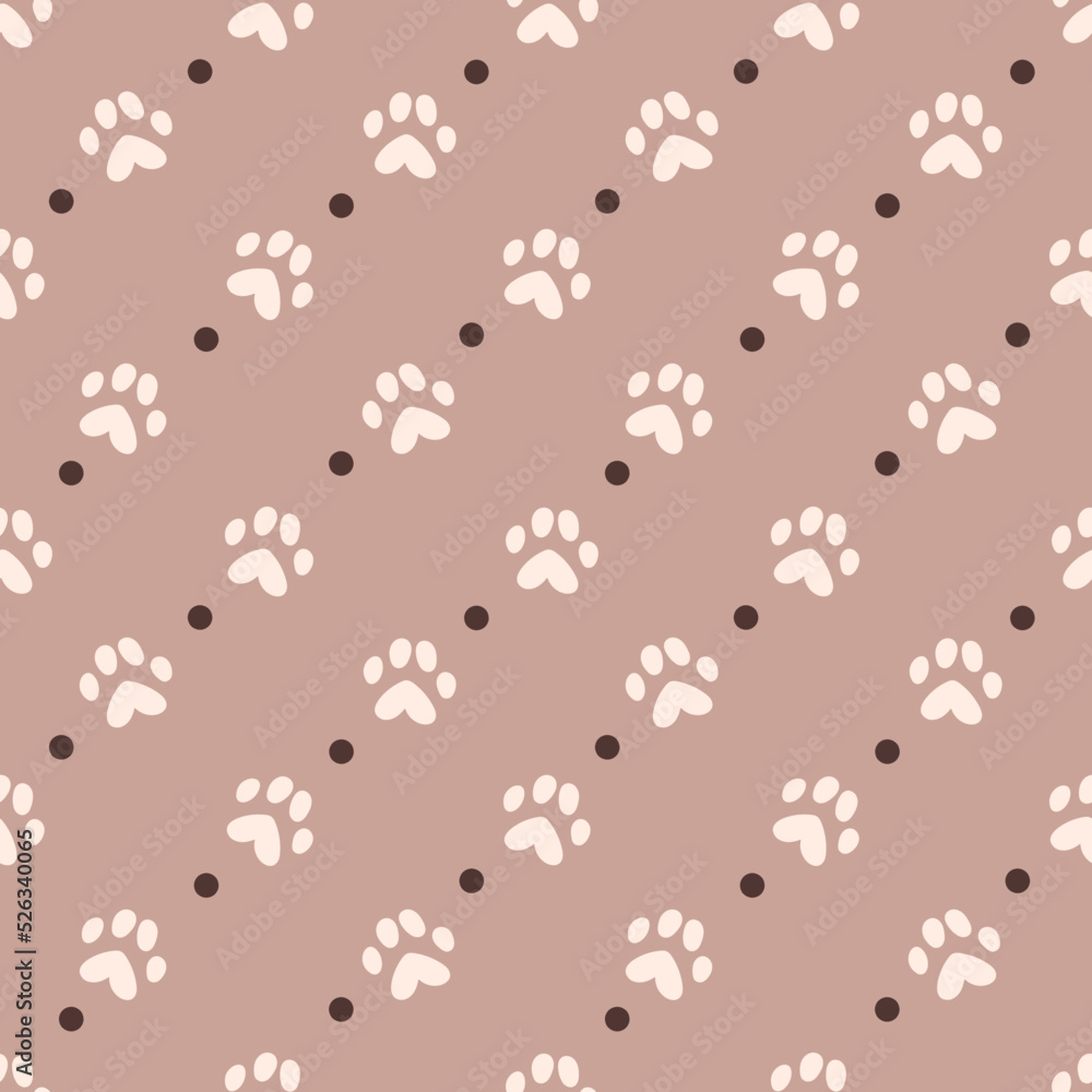 Animal tracks on a beige background with brown dots. Vector pattern in beige colors. Animal tracks on a beige background with brown dots. Vector pattern in beige colors.