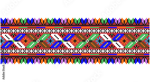 Embroidered good like old handmade cross-stitch ethnic Ukraine pattern. Ukrainian towel ornament, rushnyk called, vector.
