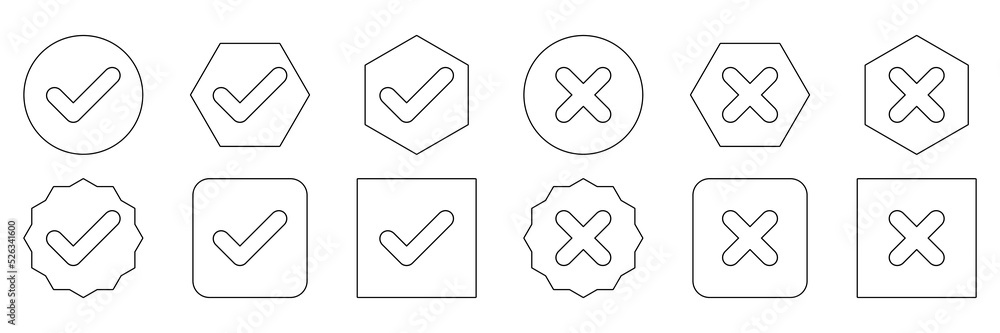 Not Ok Vectorized Check and wrong marks Icon Set, Tick and cross marks, Accepted,Rejected ...