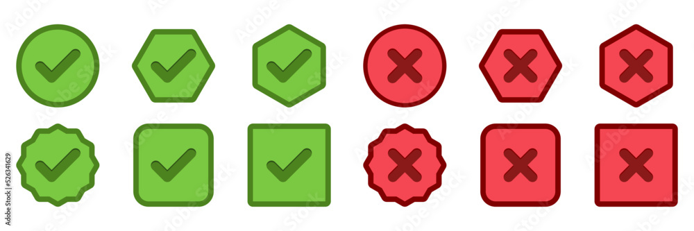 Check and wrong marks Icon Set, Tick and cross marks, Accepted,Rejected, Approved,Disapproved, Yes,No, Right,Wrong, Green,Red, Correct,False, Ok,Not Ok - vector mark symbols in green and red. Check and wrong marks Icon Set, Tick and cross marks, Accepted,Rejected, Approved,Disapproved, Yes,No, Right,Wrong, Green,Red, Correct,False, Ok,Not Ok - vector mark symbols in green and red.