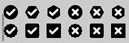 Check and wrong marks Icon Set, Tick and cross marks, Accepted,Rejected, Approved,Disapproved, Yes,No, Right,Wrong, Correct,False, Ok,Not Ok - vector mark symbols. White outline design.