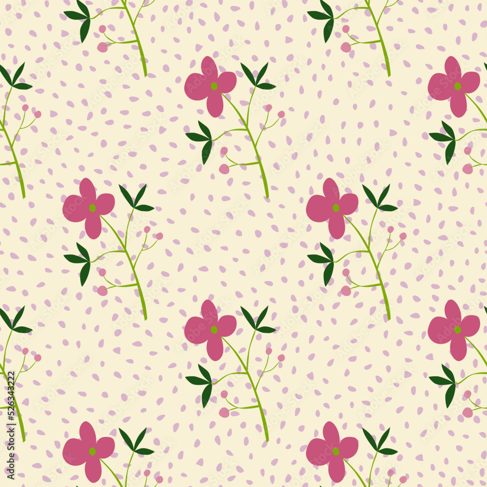 Romantic hand drawn flower seamless pattern. Simple abstract floral wallpaper. Doodle plants endless background.