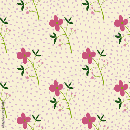 Romantic hand drawn flower seamless pattern. Simple abstract floral wallpaper. Doodle plants endless background.