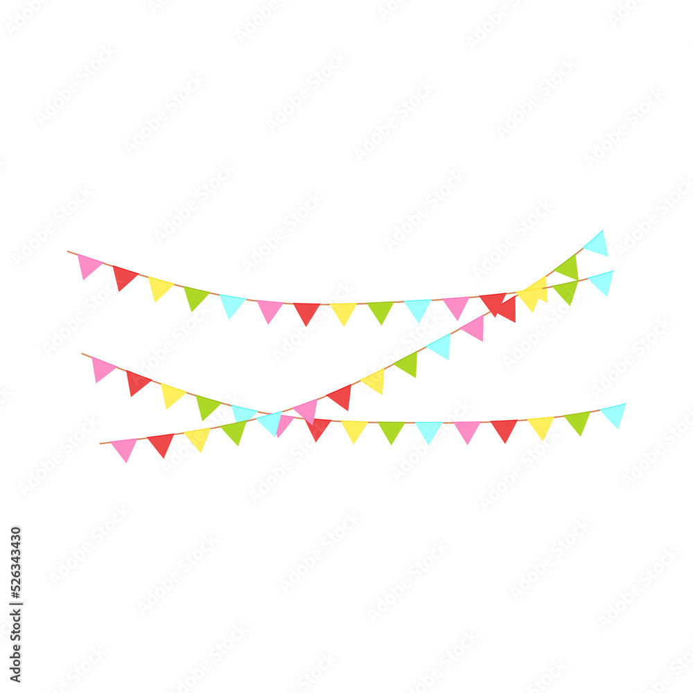 Happy birthday party, birthday party, colorful party flags, flat vector illustration and icons Happy birthday party, birthday party, colorful party flags, flat vector illustration and icons