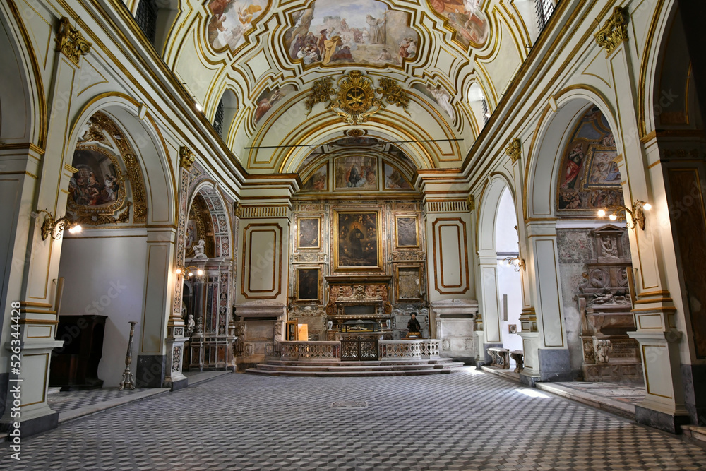 Interior of the church of Santa Maria la Nova, now a museum, in Naples, Italy.