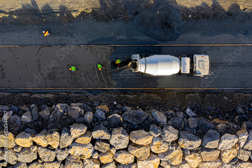 concrete pouring with mixer truck