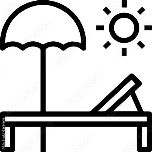 Papier peint beach with sun, umbrella and chaise longue or sunbed illustration icon