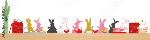 兎が新年会をしている余白のあるイラスト