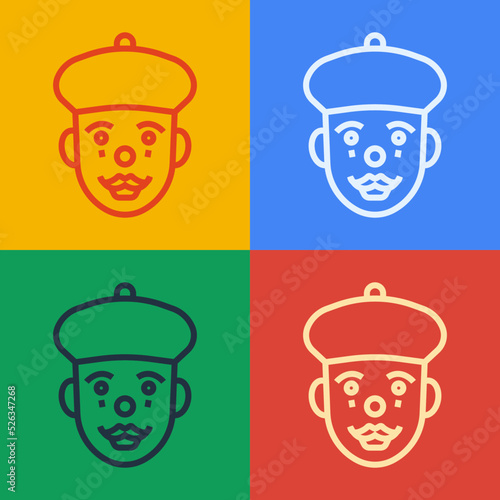 Pop art line French mime icon isolated on color background. Vector
