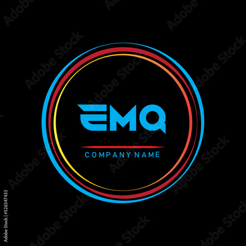 EMQ letter. EMQ alphabet design vector. EMQ creative letter with circle on black background.  photo