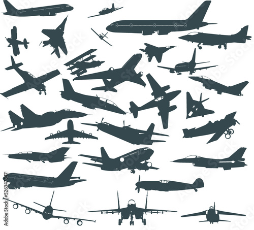 Big set of silhouettes of different planes