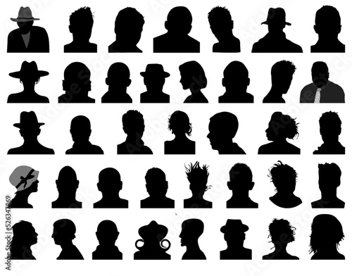 Big set of silhouettes of human faces