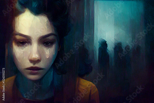 A girl has a depression,3D illustration.