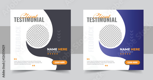 Customer feedback testimonial social media post or web banner template, client testimonials social media post banner design