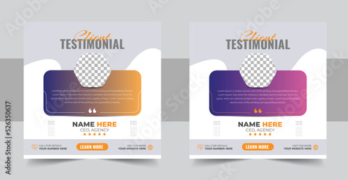 Customer feedback review or testimonial social media post template, client testimonials social media post or web banner design template