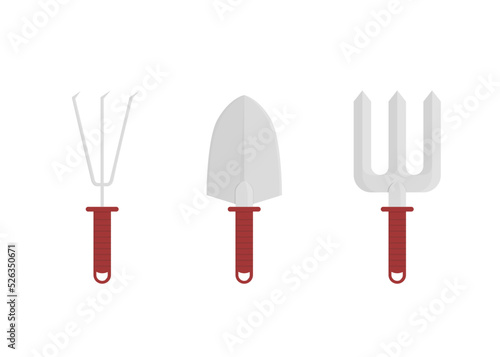 Garden set tools illustration vector flat design ediable.Trowel vector.Pitchfork vector. Gardening vector.