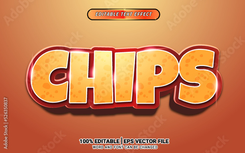 Chips snack 3d editable text effect template design food headline element