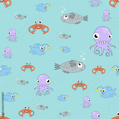 simple funny cartoon vector pattern of fish