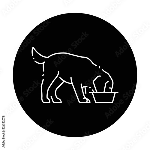 Feeding golden retriever puppy color line icon. Pictogram for web page