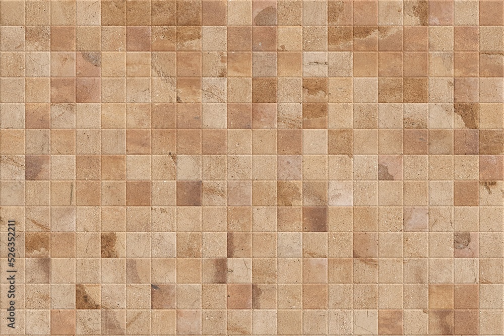 Brown cement and Concrete Stone mosaic tile. Old ceramic tile with cement texture.