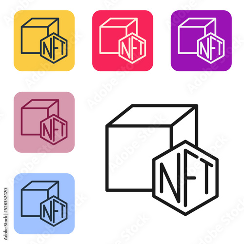 Black line NFT Digital crypto art icon isolated on white background. Non fungible token. Set icons in color square buttons. Vector