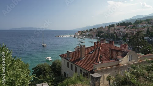 Shot of rooftops and Volosko Marina from elevated position, Volosko, Kvarner Bay photo