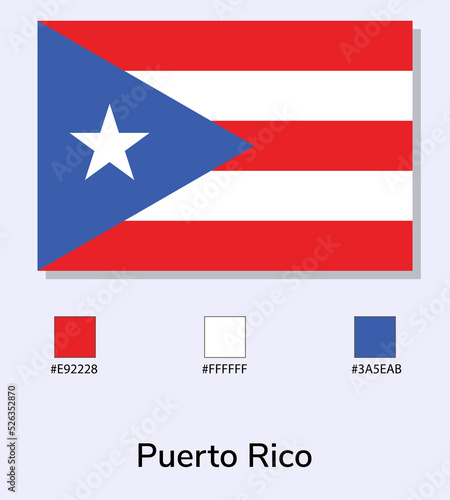 Vector Illustration of Puerto Rico flag isolated on light blue background. Illustration Puerto Rico flag with Color Codes. As close as possible to the original. ready to use, easy to edit.