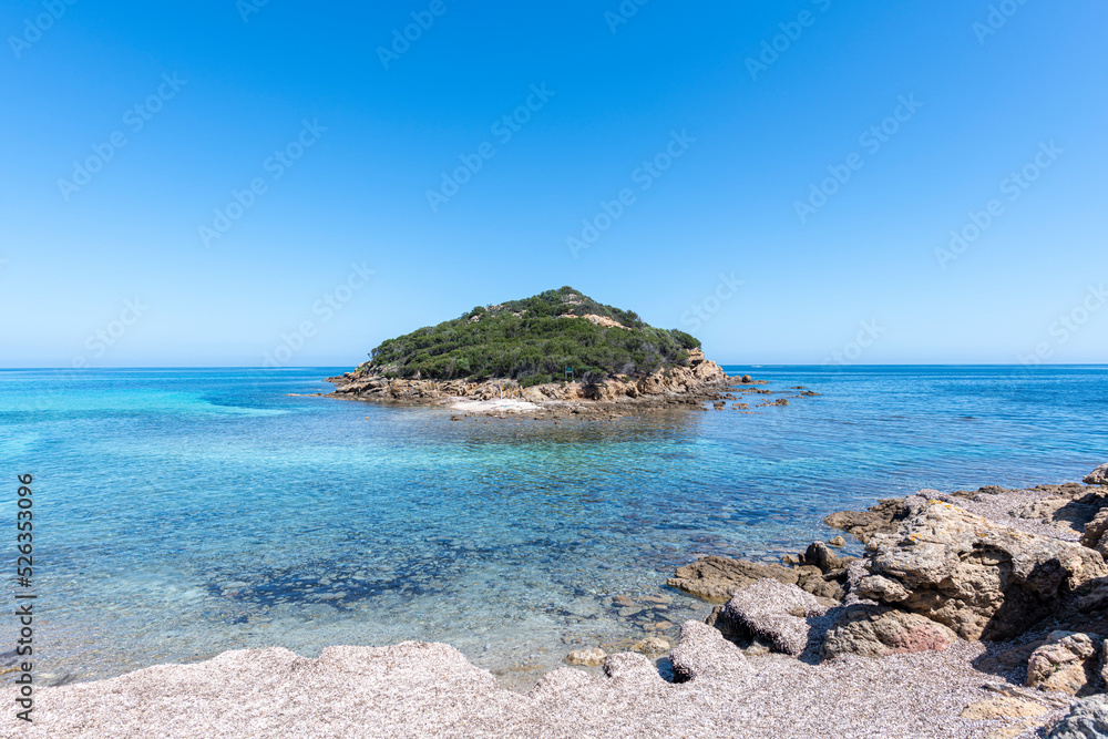 Farina Island is a natural site and a touristic attraction, Porto-Vecchio, Corsica Island, France. With copy space