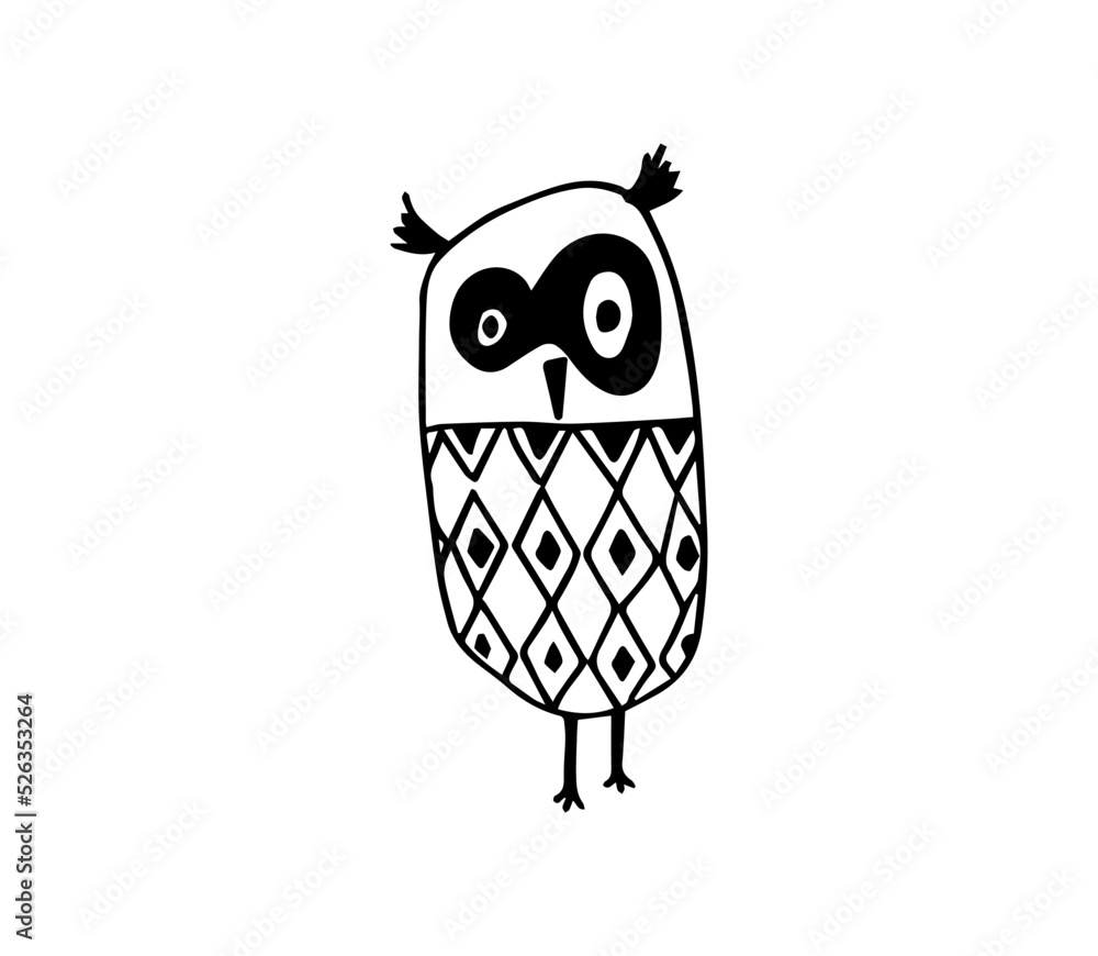 Vector graphic of Hand drawn owl isolated on white background. Owl ...