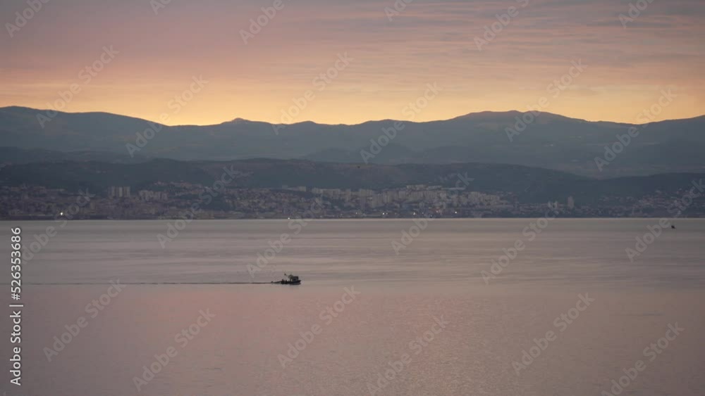 Kvarner Bay across to Rijeka from Lovran and red sky after sunset, Kvarner Bay Kvarner Bay across to Rijeka from Lovran and red sky after sunset, Kvarner Bay