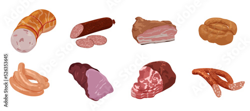 Set of meat products in cartoon style