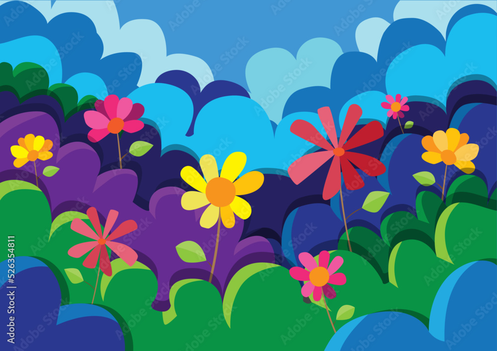 flower in the cloud sky colorful design and pattern background illustration vector
