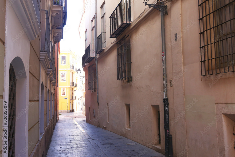 Fototapeta premium Spanish small town landscape with narrow dark street line
